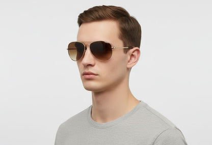 man wearing aviator sunglasses and grey shirt