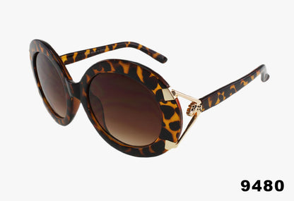 tortoise Wholesale Large Round Fashion Leopard Temple Sunglasses