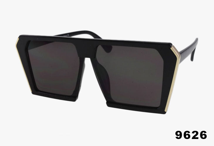 black Wholesale Large Flat Top Angular Sunglasses