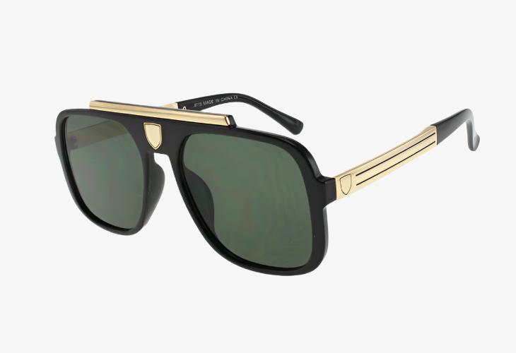 solid black Wholesale Retro Pilot Aviator Metal Temple Sunglasses