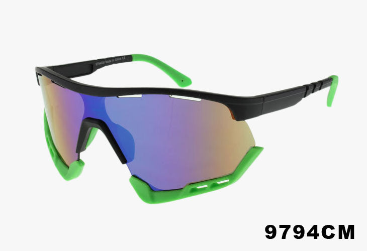 green Wholesale One Piece Lens Sport Shield Sunglasses