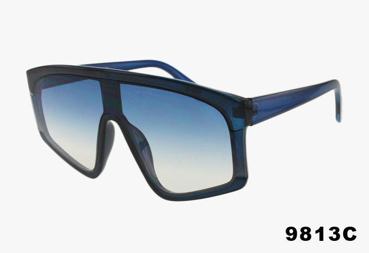 blue Wholesale Fashion Curved Shield Sunglasses