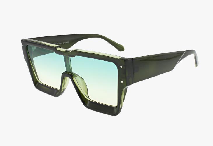 green Wholesale Flat Lens Concave Shield Sunglasses