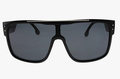 front view black Wholesale Fashion Top Bar Shield Sunglasses