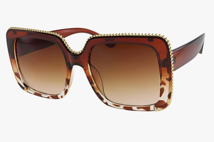 brown Wholesale Large Square Metal Trimmed Inlay Color Sunglasses