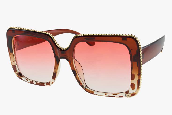 red Wholesale Large Square Metal Trimmed Inlay Color Sunglasses