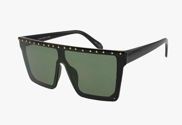 green Wholesale Rectangular Flat Top Rivet Sunglasses