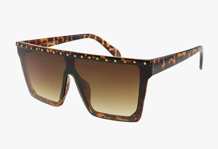 brown Wholesale Rectangular Flat Top Rivet Sunglasses