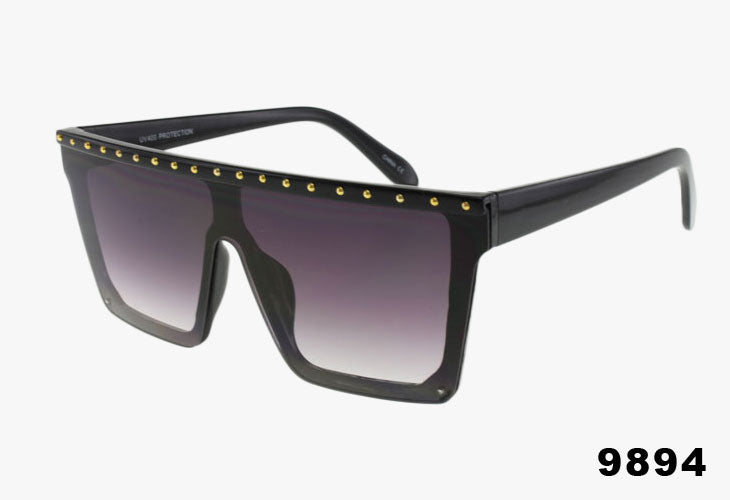 black Wholesale Rectangular Flat Top Rivet Sunglasses