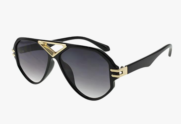 black Wholesale Lux Metal Detail Aviator Sunglasses