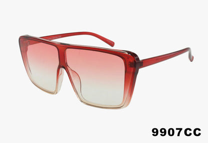 red Curved Flat Top Shield Style Color Wholesale Sunglasses