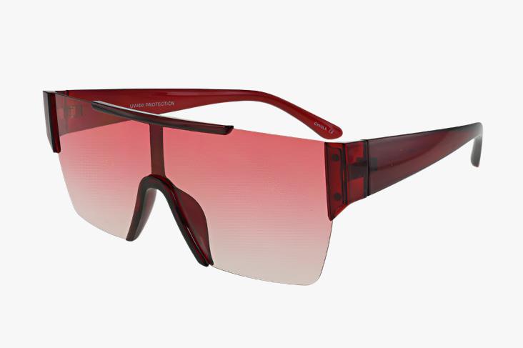 red Fashion Square Flat Top Shield Wholesale Sunglasses