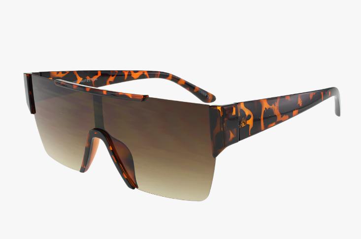 tortoise Fashion Square Flat Top Shield Wholesale Sunglasses