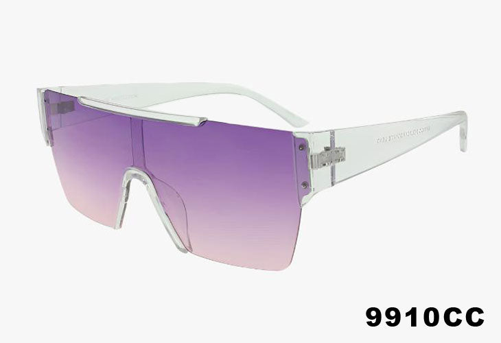 clear frame purple lens Fashion Square Flat Top Shield Wholesale Sunglasses