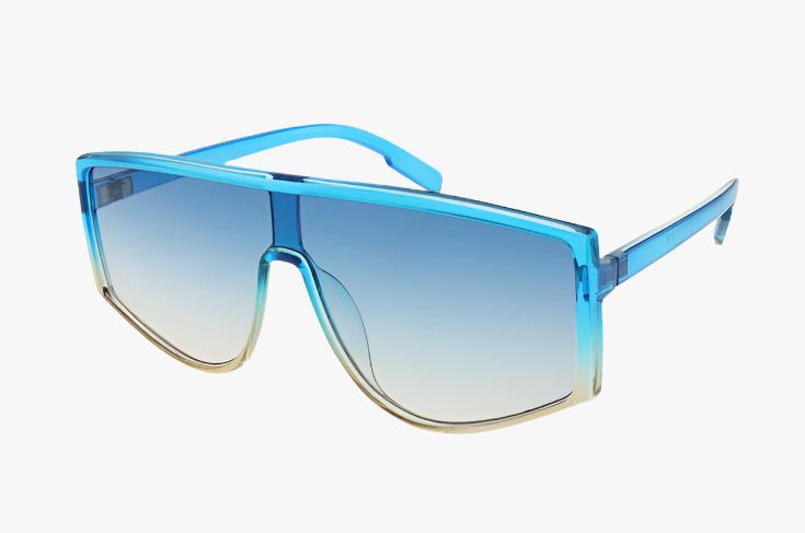 blue Flat Top Curved Shield Style Wholesale Sunglasses