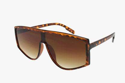 tortoise Flat Top Curved Shield Style Wholesale Sunglasses