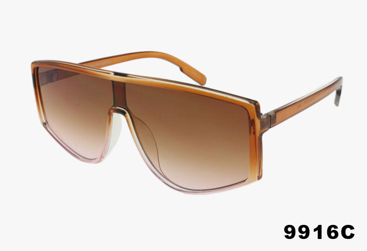 brown Flat Top Curved Shield Style Wholesale Sunglasses