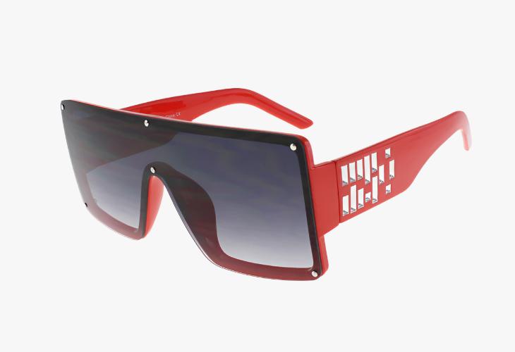 red Wholesale Large One Piece Lens Rhinestone Sunglasses