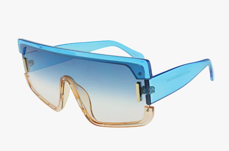 blue Flat Top One Piece Lens Shield Wholesale Sunglasses