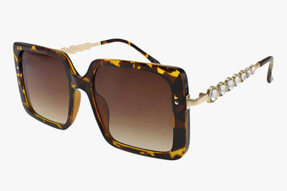 tortoise Wholesale Square Lux Rhinestone Temple Sunglasses