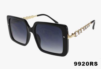 black Wholesale Square Lux Rhinestone Temple Sunglasses