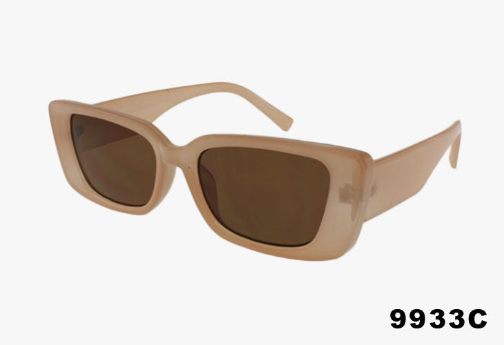Beige sunglasses with brown lenses on a white background