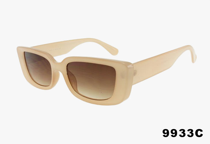 beige Wholesale Rounded Slim Trendy Rectangular Color Sunglasses