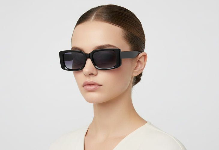 woman wearing black rectangular sunglasses