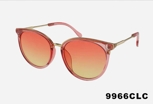 Sunglasses with red gradient lenses on a white background