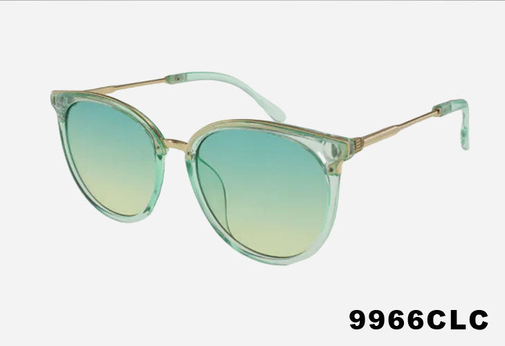 Green gradient sunglasses with gold frame on a white background