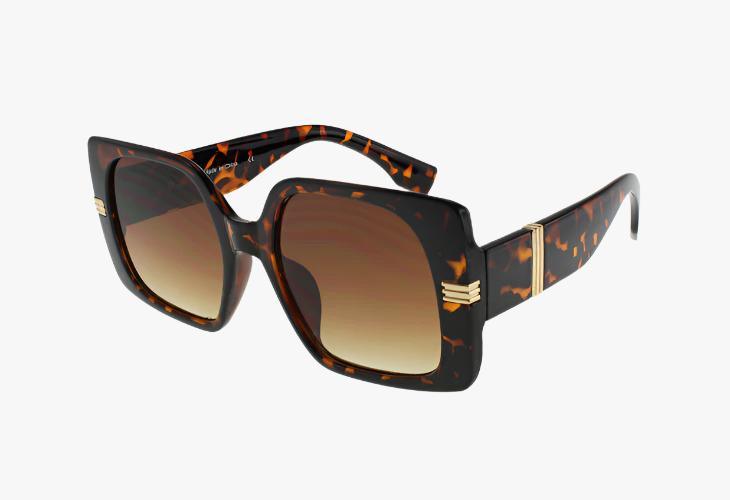 tortoise Large Fashion Square Frame Metal Accent Sunglasses