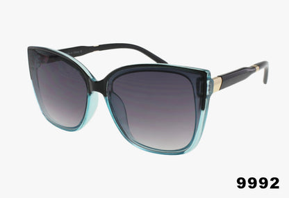 Sunglasses with black and blue gradient frame on a white background
