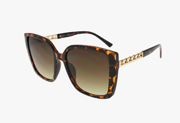 tortoise shell Wholesale Fashion Square Sunglasses With Metal Chain Temple