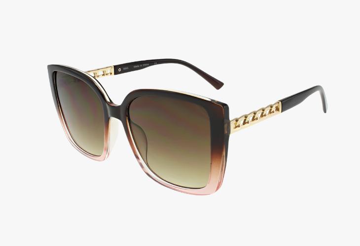 pink two tone Wholesale Fashion Square Sunglasses With Metal Chain Temple