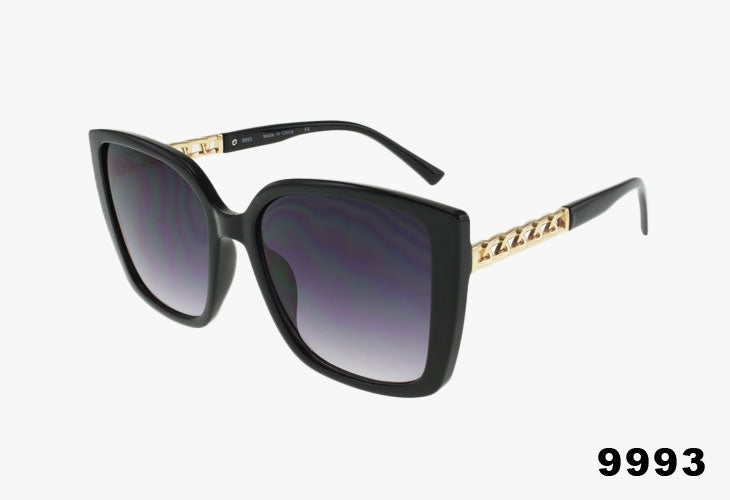 black Wholesale Fashion Square Sunglasses With Metal Chain Temple