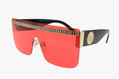 red Fashion Ornate Frameless Shield Style Sunglasses