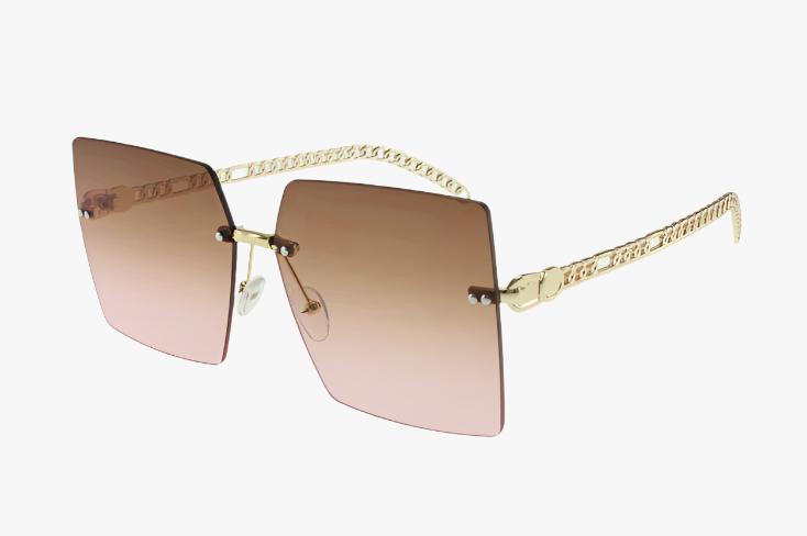 tan pink Wholesale Fashion Frameless Square Chain Link Sunglasses