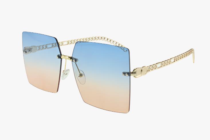 blue tan Wholesale Fashion Frameless Square Chain Link Sunglasses