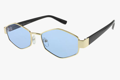 gold blue Wholesale Metal Hexagon Geometric Sunglasses