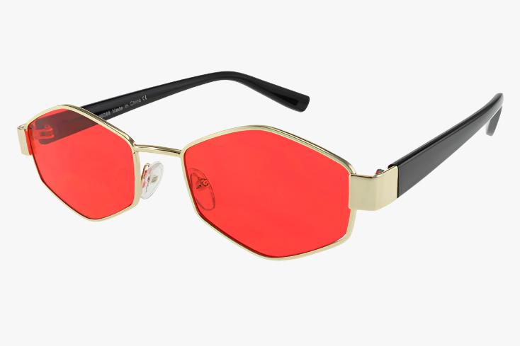 gold red Wholesale Metal Hexagon Geometric Sunglasses