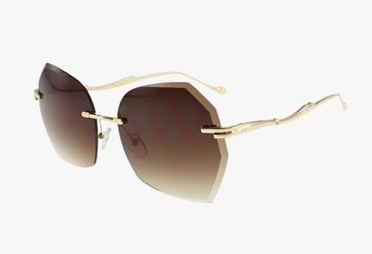 brown Wholesale Lux Frameless Diamond Cut Sunglasses