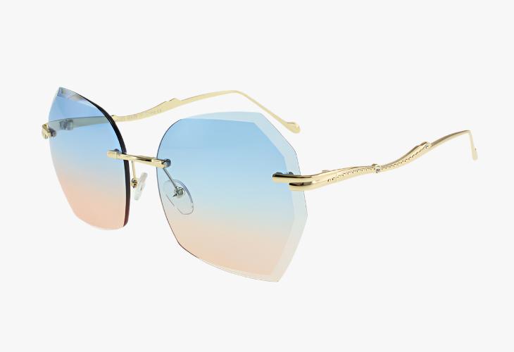 blue gradient Wholesale Lux Frameless Diamond Cut Sunglasses