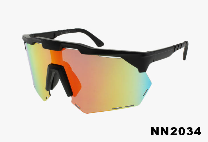 red yellow mirror Wholesale Fashion Half Rim Shield Sunglasses