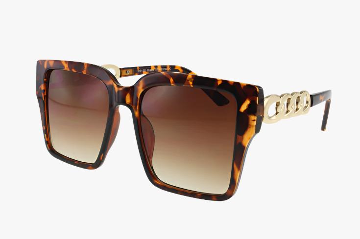 tortoise Wholesale Fashion Square Gold Chain Sunglasses