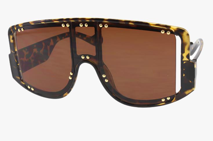 brown Wholesale Oversized Fashion Rivet Shield Sunglasses