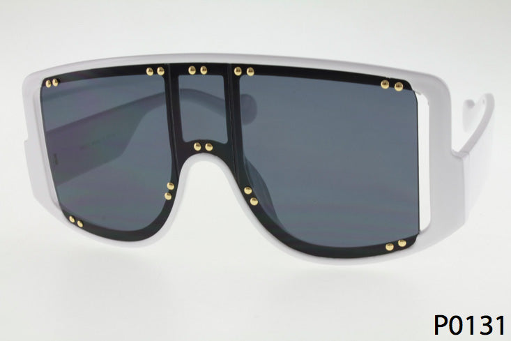 solid smoke Wholesale Oversized Fashion Rivet Shield Sunglasses