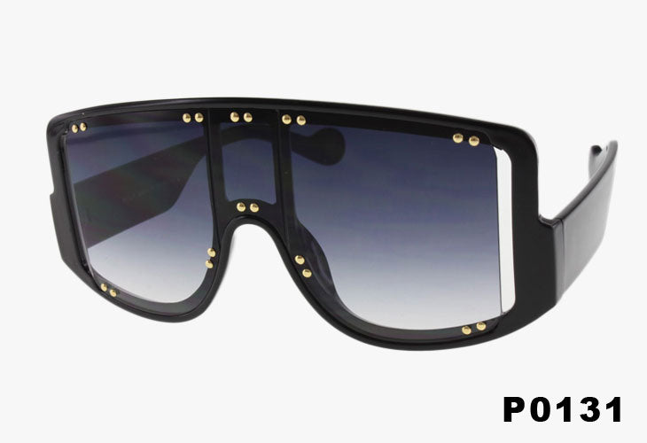 smoke Wholesale Oversized Fashion Rivet Shield Sunglasses