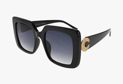 black gradient Wholesale Fashion Square Frame Metal Emblem Sunglasses