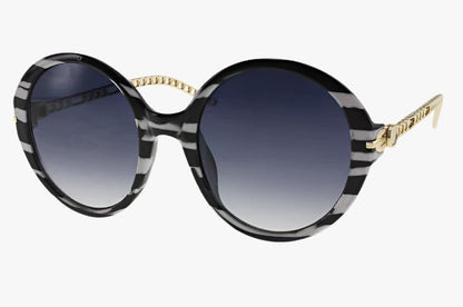 black striped Wholesale Round Fashion Chain Link Sunglasses