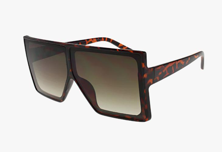 tortoise Large Frame Rectangular Flat Top Wholesale Sunglasses